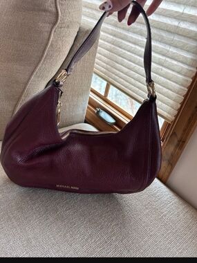 Michael Kors Burgundy Pebbled Leather Shoulder Hobo